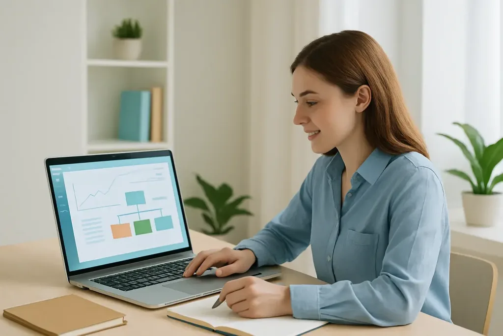 студент, выполняющий домашнюю работу на ноутбуке