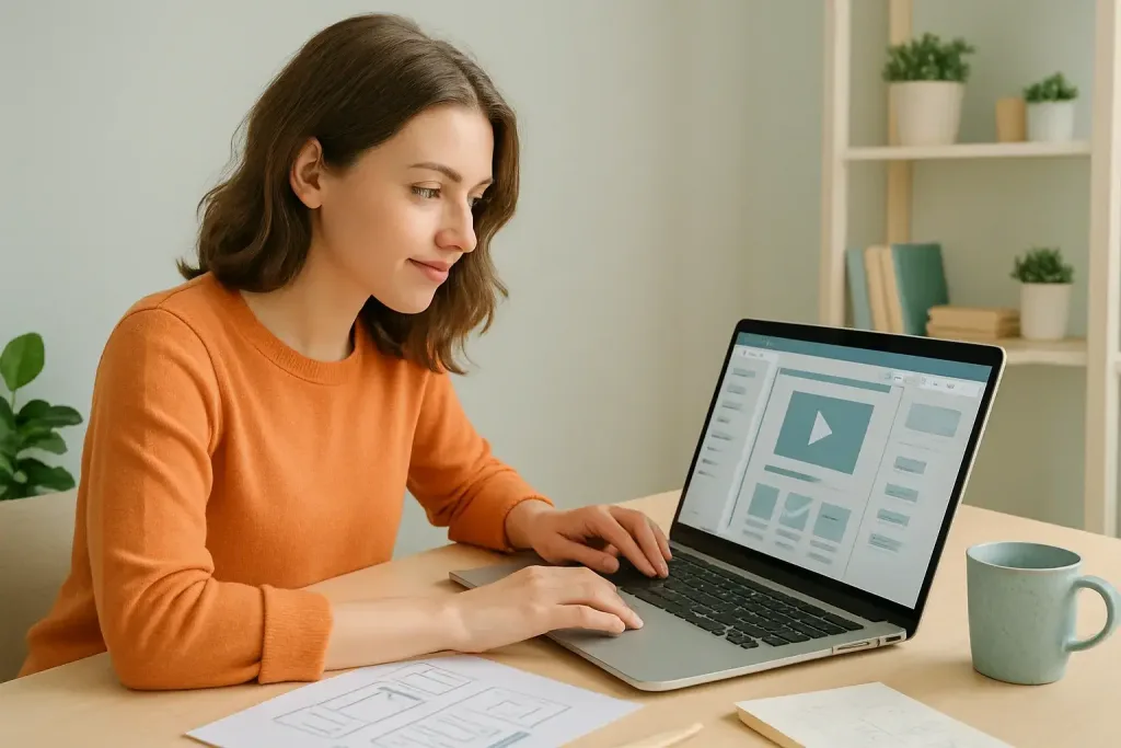 женщина, разрабатывающая проект на ноутбуке